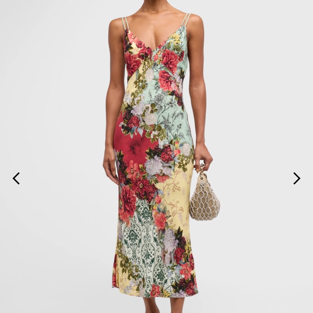 Alice + Olivia Floral Midi Dress in Red, Green, and Yellow